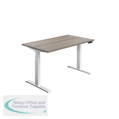Jemini Sit/Stand Desk with Cable Ports 1600x800x630-1290mm Grey Oak/White KF810001