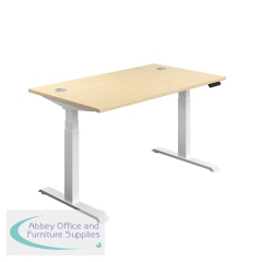 Jemini Sit/Stand Desk with Cable Ports 1600x800x630-1290mm Maple/White KF810018