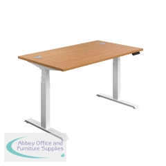 Jemini Sit/Stand Desk with Cable Ports 1600x800x630-1290mm Nova Oak/White KF810025