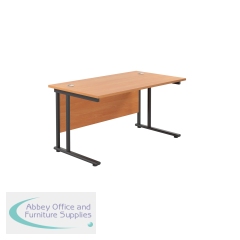 Jemini Rectangular Double Upright Cantilever Desk 1400x800x730mm Beech/Black KF810872