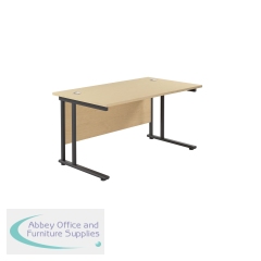 Jemini Rectangular Double Upright Cantilever Desk 1400x800x730mm Maple/Black KF819486
