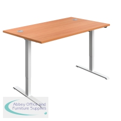 Jemini Single Motor Sit/Stand Desk with Cable Ports 1400x800x730-1220mm Beech/White KF819947