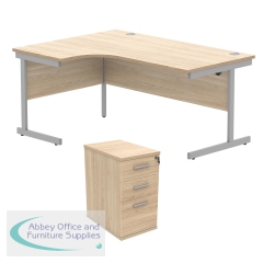 Astin Radial Left Hand SU Desk +Desk High Pedestal 1600x1200 Canadian Oak/Silver KF820047