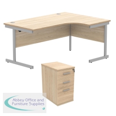 Astin Radial Right Hand SU Desk +Desk High Pedestal 1600x1200 Canadian Oak/Silver KF820057
