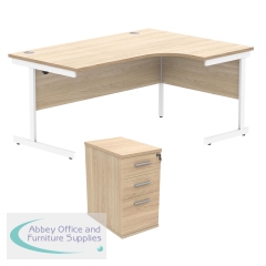 Astin Radial Right Hand SU Desk +Desk High Pedestal 1600x1200 Canadian Oak/Arctic White KF820077