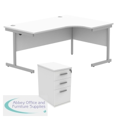 Astin Radial Right Hand SU Desk +Desk High Pedestal 1600x1200 Arctic White/Silver KF820097