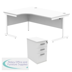 Astin Radial Left Hand SU Desk +Desk High Pedestal 1600x1200 Arctic White/Arctic White KF820107
