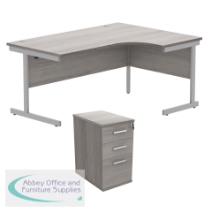 Astin Radial Right Hand SU Desk +Desk High Pedestal 1600x1200 Alaskan Grey Oak/Silver KF820137