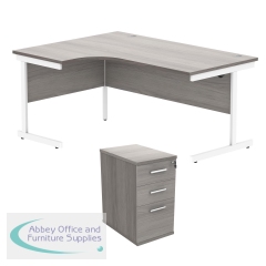 Astin Radial Left Hand SU Desk +Desk High Pedestal 1600x1200 Alaskan Grey Oak/Arctic White KF820148