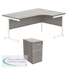 Astin Radial Right Hand SU Desk +Desk High Pedestal 1600x1200 Alaskan Grey Oak/Arctic White KF820157