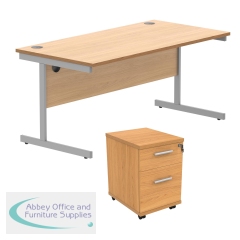 Astin Rectangular Desk 1600x800x730mm +2Drw Under Desk Pedestal Norwegian Beech/Silver KF820167