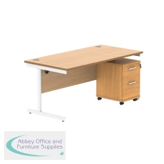 Astin Rectangular Desk 1600x800x730mm +2Drw Under Desk Pedestal Norwegian Beech/White KF820177
