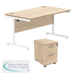 Astin Rectangular Desk 1600x800x730mm +2Drw Under Desk Pedestal Canadian Oak/Silver KF820187