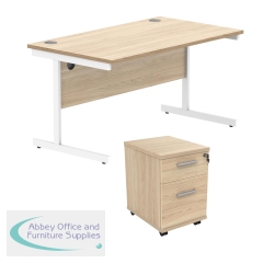 Astin Rectangular Desk 1600x800x730mm +2Drw Under Desk Pedestal Canadian Oak/Arctic White KF820197