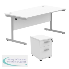 Astin Rectangular Desk 1600x800x730mm +2Drw Under Desk Pedestal Arctic White/Silver KF820207