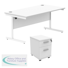 Astin Rectangular Desk 1600x800x730mm +2Drw Under Desk Pedestal Arctic White/Arctic White KF820217