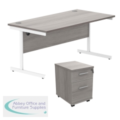 Astin Rectangular Desk 1600x800x730mm +2Drw Under Desk Pedestal Alaskan Grey Oak/White KF820237