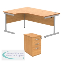 Astin Radial Left Hand SU Desk +Desk High Pedestal 1600x1200 Norwegian Beech/Silver KF820247