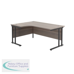 Jemini Radial Left Hand Double Upright Cantilever Desk 1600x1200x730mm Grey Oak/Black KF820390
