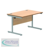 Polaris Rectangular Single Upright Cantilever Desk 1200x800x730mm Norwegian Beech/Silver KF821570