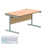 Polaris Rectangular Single Upright Cantilever Desk 1400x800x730mm Norwegian Beech/Silver KF821580