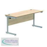 Polaris Rectangular Single Upright Cantilever Desk 1600x600x730mm Canadian Oak/Silver KF821680