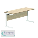 Polaris Rectangular Single Upright Cantilever Desk 1600x600x730mm Canadian Oak/White KF821740