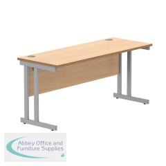 Polaris Rectangular Double Upright Cantilever Desk 1600x600x730mm Norwegian Beech/Silver KF822040