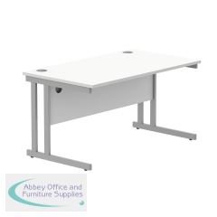 Polaris Rectangular Double Upright Cantilever Desk 1400x800x730mm Arctic White/Silver KF882348