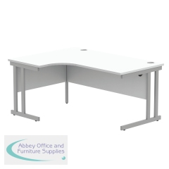 Polaris Left Hand Radial Double Upright Cantilever Desk 1600x1200x730mm Arctic White/Silver KF882350