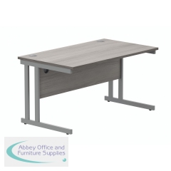 Polaris Rectangular Double Upright Cantilever Desk 1400x800x730mm Alaskan Grey Oak/Silver KF882364