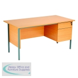 KF882390 - Serrion 4 Leg Desk 2 Drawer Pedestal 1500x750x725mm Ellmau Beech KF882390