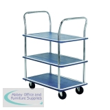 Barton Silver and Blue 3 Shelf Trolley with Chrome Handles PST3