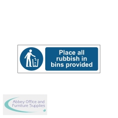 MyCafe Place All Rubbish In Bins Provided Sign 1.2mm PP 300x100mm MYC10682