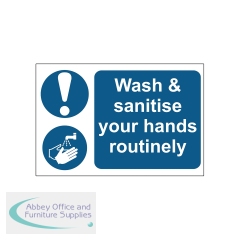 MyCafe Wash and Sanitise Your Hands Routinely Sign Self Adhesive PP 300x200mm MYC10689