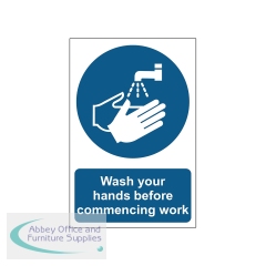 MyCafe Wash Your Hands Before Commencing Work Sign Self Adhesive PP 200x300mm MYC10693