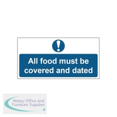 MyCafe All Food Must Be Covered and Dated Sign Self Adhesive Vinyl 100x200mm MYC10696