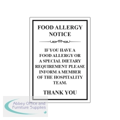 MyCafe Food Allergy Notice Sign Self Adhesive Vinyl A4 297x210mm MYC10701