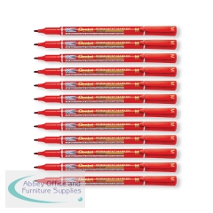 Pentel Permanent Marker Fine Point Red (Pack of 12) NM470-B