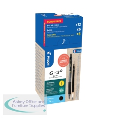 Pilot G-2 Plus Begreen Greenpack Gel Ink Rollerball Medium Black with 6 Refills (Pack of 12) WLT556176V1