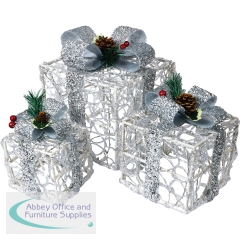 LED Outdoor/Indoor Light Up Christmas Presents Silver (Pack of 3) GH9069