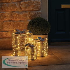 LED Outdoor/Indoor Light Up Christmas Presents Mixed Sizes Silver (Pack of 3) XH10088