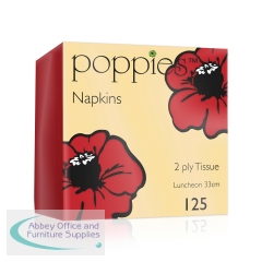 Poppies 2-Ply Napkins 4 Fold 33cm Red (Pack of 2000)  3324RD/CASE