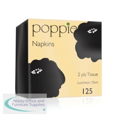 Poppies 2-Ply Napkins 4 Fold 33cm Black (Pack of 2000) 3324BK/CASE