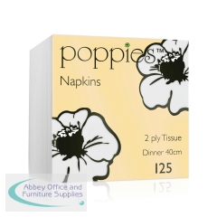 Poppies 2-Ply Napkins 4 Fold 40cm White (Pack of 2000) 4024WH/CASE