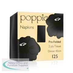 Poppies 2-Ply Napkins 8 Fold 40cm Black (Pack of 2000) 4028BK/CASE