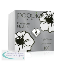 Poppies 3-Ply Napkins 8 Fold 40cm White (Pack of 1000) 4038WH/CASE