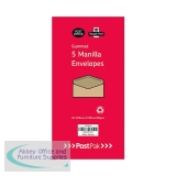 Postpak DL Gummed Manilla 70gsm 5 Packs of 50 Envelopes 9731634