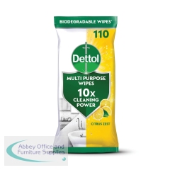 Dettol Antibacterial Multipurpose Cleaning Wipes x110 Wipes Citrus (Pack of 4) 3297488