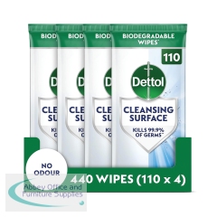 Dettol Cleansing Surface Wipes 110 Wipes (Pack of 4) GB-T5B